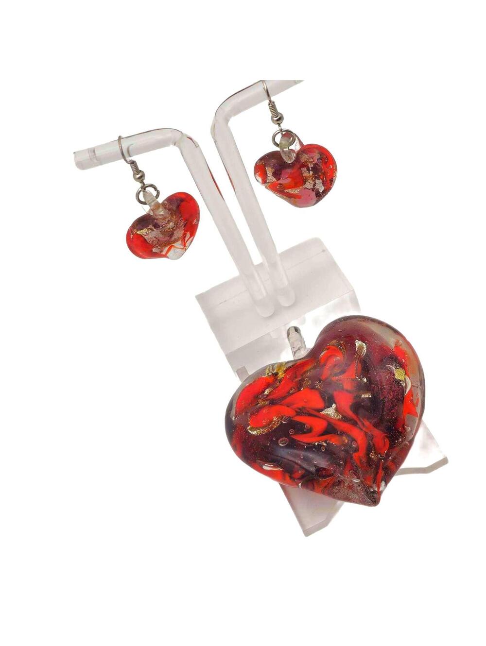 Hand - Blown Art Glass Pendant & Earring Set